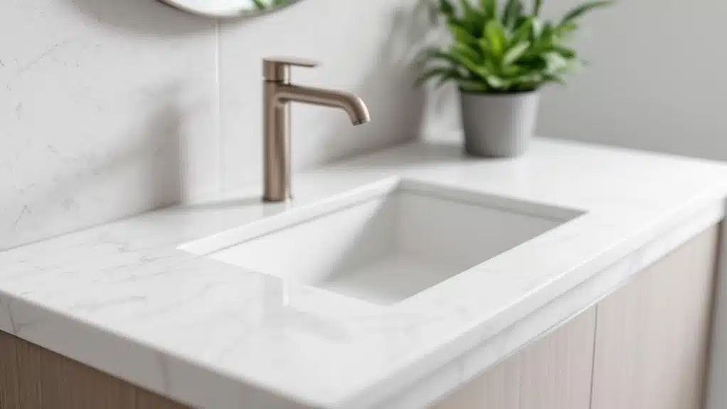 sleek quartz surfaces elevate bathrooms