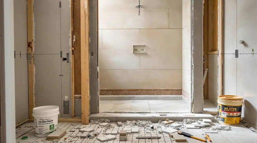 fiberglass shower to tile